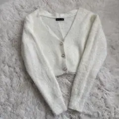 SHEIN ホワイト Vネック クロップドカーディガン
