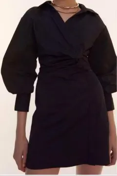 ザラ　Zara　ポプリン　ラップ　ワンピース　ブラック　S