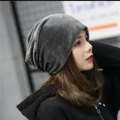 ビーニー 帽子 レディース 髪通し穴 ベロア 無地