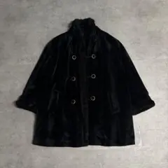 ムートン風 ボア襟 ダブルコート ゴールドボタン 大人カジュアル モード
