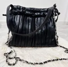 【美品】2way プリーツバッグ ブラック ショルダー レザー zara ザラ