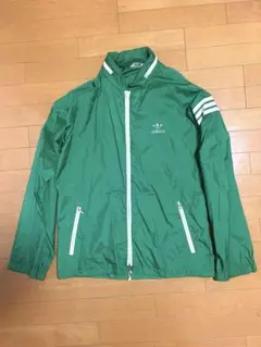 アディダス　adidas ウインドブレーカー　旧ロゴ　緑　L フード有り