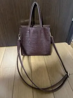 ダークブラウン クロコダイル風ハンドバッグ ショルダーバッグ