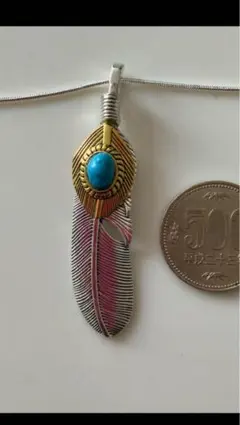 値下げ❣️ターコイズ付きフェザーデザインネックレス・925チェーン