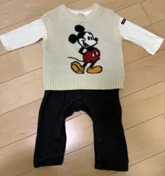 【プティマイン】ベスト付きミッキーロンパース　80