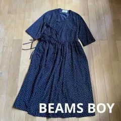 BEAMS BOY ドット柄 カシュクールワンピース　ネイビーのサムネイル