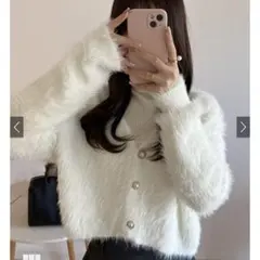 ショート丈パールボタンシャギーニットカーディガン[kz114a] アイボリー