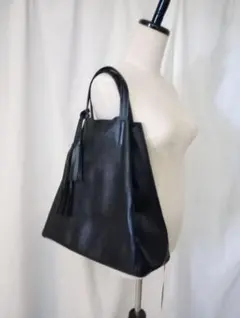 ユナイテッドアローズ 黒レザー トートバッグ タッセル付き 本革製 A4◎