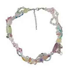 18.なみなみネックレス　カラフル　天然石キラキラ　ハンドメイド　アクセサリー