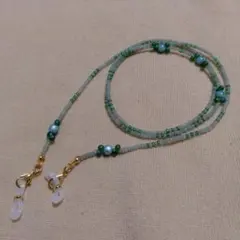緑系ビーズ メガネチェーン マスクチェーンゴールド金具 ハンドメイドメイド