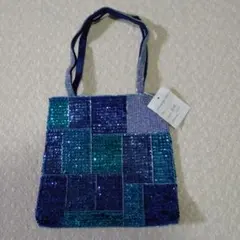 ミニトートバッグ　ビーズ　スパンコール　ブルー