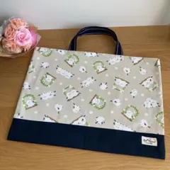 レッスンバッグ　女の子　シマエナガ　べージュ　花　通園バッグ　お道具袋　絵本袋