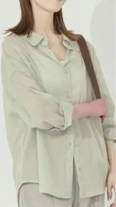 新品 シアー 長袖シャツ グリーン Lのサムネイル