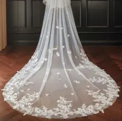 【送料込】ロングウェディングベール 花柄刺繍