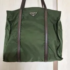 PRADA プラダ ナイロン トートバッグ 三角ロゴ カーキ