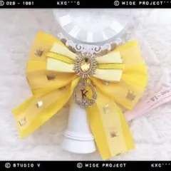 キンブレリボン ペンライトリボン 王冠柄 イエロー ★ハンドメイド