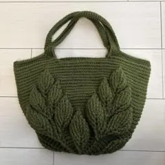 オリーブグリーン 葉模様 トートバッグ