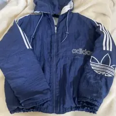 90s adidas ナイロンジャケット ネイビー トレフォイルロゴ