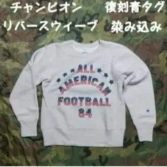 大人気チャンピオン リバースウィーブ 染み込みプリント 復刻 青 単色タグ