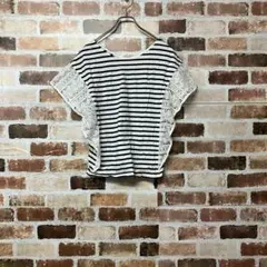 【AZUL by MOUSSY】レース切替UネックボーダーTシャツ