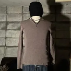 90s ヘンリーネック　Vネック　ワッフル生地　サーマル　ロンT ストリート