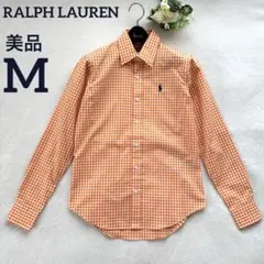 美品　ラルフローレン　ポニー　ロゴ　刺繍　ギンガムチェック　シャツ　コットン　M