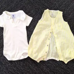 Petit Bateau 襟付きロンパース＆カバーオールセット 6m
