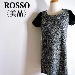 【美品】ROSSO ロッソ 人気 豹柄デザイン 袖ファー 半袖ワンピース 白黒のサムネイル
