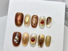 現品ギャップフィニッシュ、ブラウン&ゴールデングラデーションネイルチップMサイズ