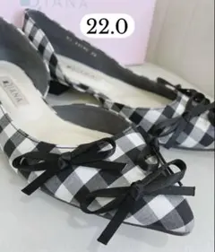 DIANA ダイアナ　リボン　フラット　パンプス　プチリボン　チェック　22.0