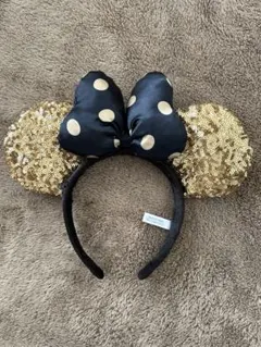 ミニー　カチューシャ スパンコールゴールド　水玉りぼん