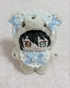 いつぬい ぬい ぬい服 スタイ ヘッドドレス ライトブルー×ホワイト 編み物