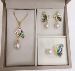 淡水パール  ネックレス　リング　パールピアス セット 0100