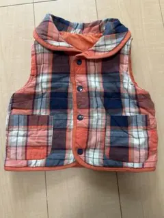 babyGAP リバーシブル　オレンジ系チェック ダウンベスト