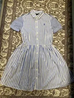 Polo Ralph Lauren 半袖青ストライプワンピース 16号レディース