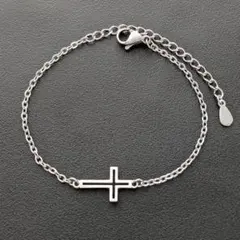 ステンレスブレスレット　クロス　中空　シルバー　十字架　*2083