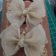 ベージュリボンヘアゴム2個セット