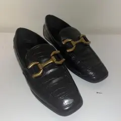 ZARA クロコダイル風 黒 ローファー ゴールド 25.0cm