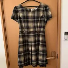 レストローズ　半袖　グリーン系チェックワンピース