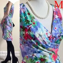 美品！DONNA RICCO メイシーズ　水彩画　フラワー　ワンピース 2 M