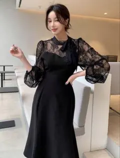 SHEIN★DAZY☆ドレス★M☆ブラック★レース☆黒★リボン☆オケージョンのサムネイル