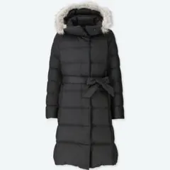 ユニクロ　ライトウェイトダウンフーデットコート　ブラック　レディースL