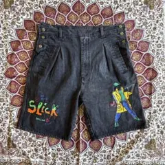 SLICK オーバーオールショーツ　ハーフパンツ 90s ブラックデニム　先染め