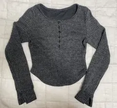 SHEIN DAZY リブ 長袖 カットソー ヘンリーネック グレー
