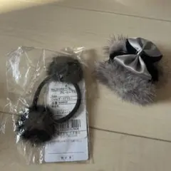 ファーリボンヘアアクセサリーセット 新品のヘアゴムとほぼ未使用品のクリップ