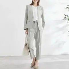 ロペピクニック リネンライク ノーカラージャケット パンツスーツ セットアップ