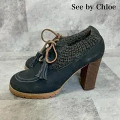 See by Chloe　ニット フリンジ ショートブーツ　36.5 RG75のサムネイル