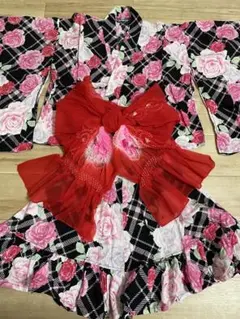 お値下げ西松屋バラ柄 浴衣ドレス 赤い帯付き120