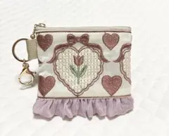 大人気　チューリップ柄　インド刺繍ポーチ　ヌビポーチ　ミニポーチ　フリルポーチ