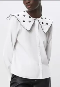 【値下】ZARA ビックカラー エンブロイダリー 刺繍 花柄 ブラウス